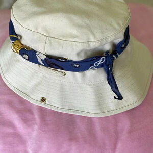 SunHat accessory Blue Cotton HatBand with Golden Glittery Lining 27" long